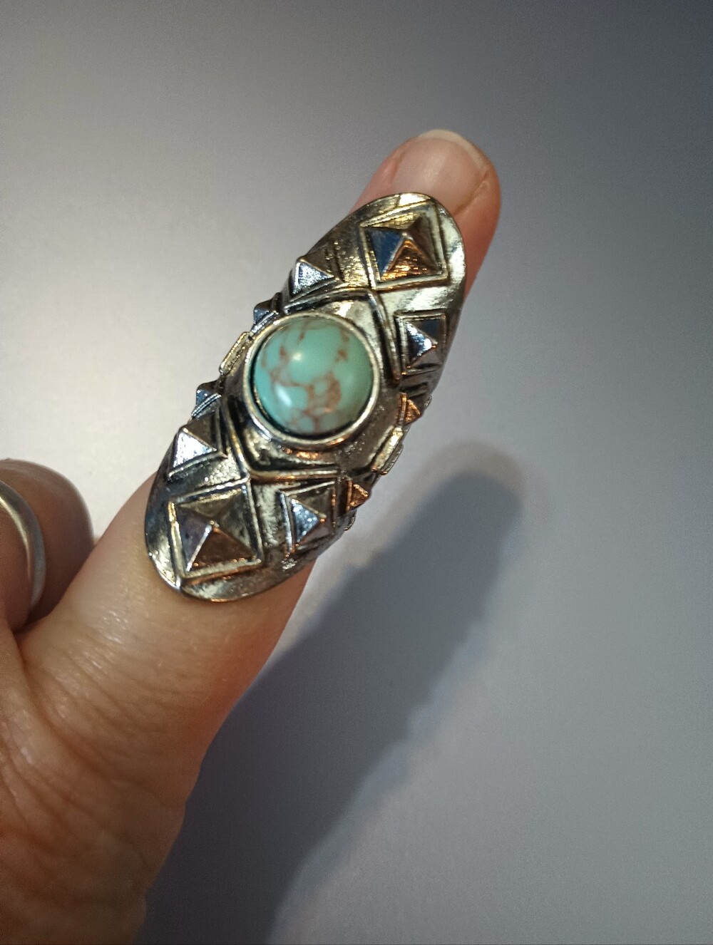 Vintage Silvertone Faux Turquoise Statement Ring. Size 6-6.5